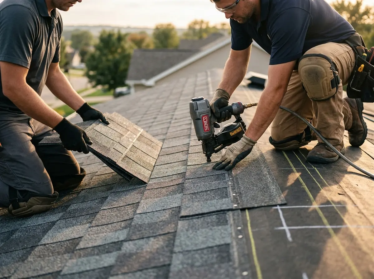 Professional roofer working on a residential roof in Lower Southampton